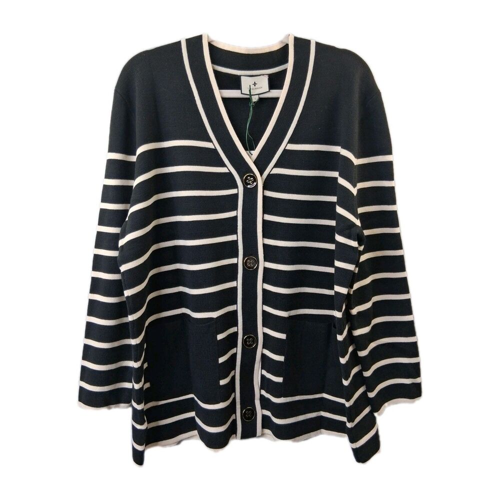 Tuckernuck Lauren Cardigan Black White Oversized Striped Small Coastal NWT